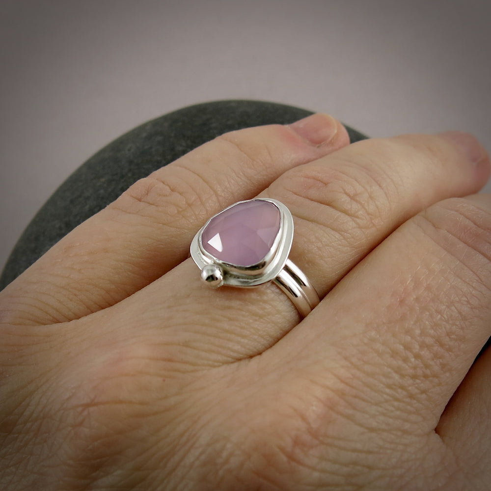 Rose-cut lavender chalcedony ring in sterling silver by Mikel Grant Jewellery.  Size 8.5