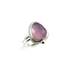 Rose-cut lavender chalcedony ring in sterling silver by Mikel Grant Jewellery.  Size 8.5