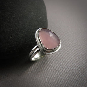 Rose cut lavender chalcedony ring in sterling silver by Mikel Grant Jewellery.  Size 7.