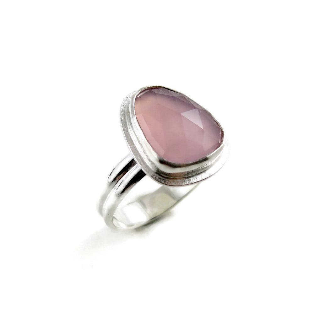 Rose cut lavender chalcedony ring in sterling silver by Mikel Grant Jewellery.  Size 7.