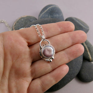 Lilac coin pearl necklace in sterling silver by Mikel Grant Jewellery