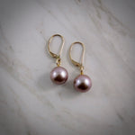 AAA Lilac Edison Pearl Drop Earrings in 14K Gold by Mikel Grant Jewellery