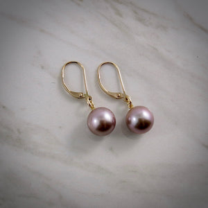 AAA Lilac Edison Pearl Drop Earrings in 14K Gold by Mikel Grant Jewellery