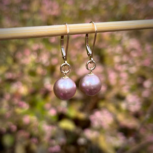 AAA Lilac Edison Pearl Drop Earrings in 14K Gold by Mikel Grant Jewellery