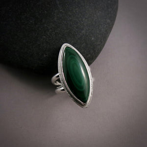 Malachite Halo Ring in Sterling Silver by Mikel Grant Jewellery