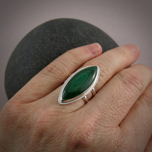 Malachite Halo Ring in Sterling Silver by Mikel Grant Jewellery