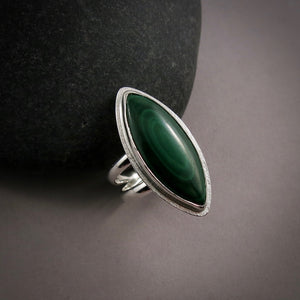 Malachite Halo Ring in Sterling Silver by Mikel Grant Jewellery