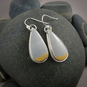 Maligano Jasper Dangle Earrings in Sterling Silver. Dove Grey and Mustard Gemstone Earrings by Mikel Grant Jewellery