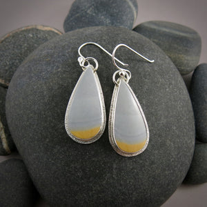 Maligano Jasper Dangle Earrings in Sterling Silver.  Dove Grey and Mustard Gemstone Earrings by Mikel Grant Jewellery