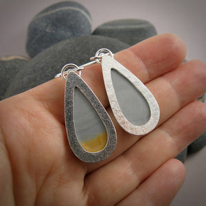 Maligano Jasper Dangle Earrings in Sterling Silver. Dove Grey and Mustard Gemstone Earrings by Mikel Grant Jewellery