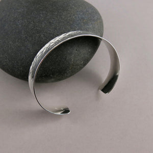 Convex hammer textured sterling silver cuff bracelet in medium width by Mikel Grant Jewellery