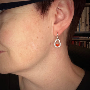 Mexican fire opal raindrop earrings in sterling silver by Mikel Grant Jewellery