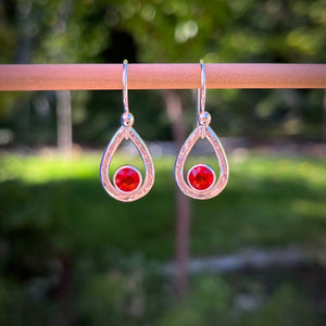 Mexican fire opal raindrop earrings in sterling silver by Mikel Grant Jewellery