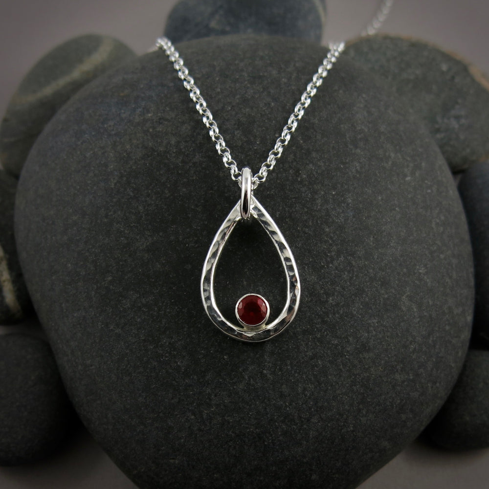 Mexican fire opal raindrop necklace in sterling silver by Mikel Grant Jewellery
