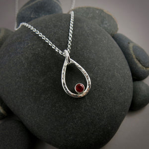 Mexican fire opal raindrop necklace in sterling silver by Mikel Grant Jewellery