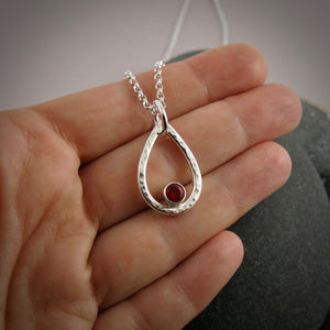 Mexican fire opal raindrop necklace in sterling silver by Mikel Grant Jewellery