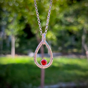 Mexican fire opal raindrop necklace in sterling silver by Mikel Grant Jewellery