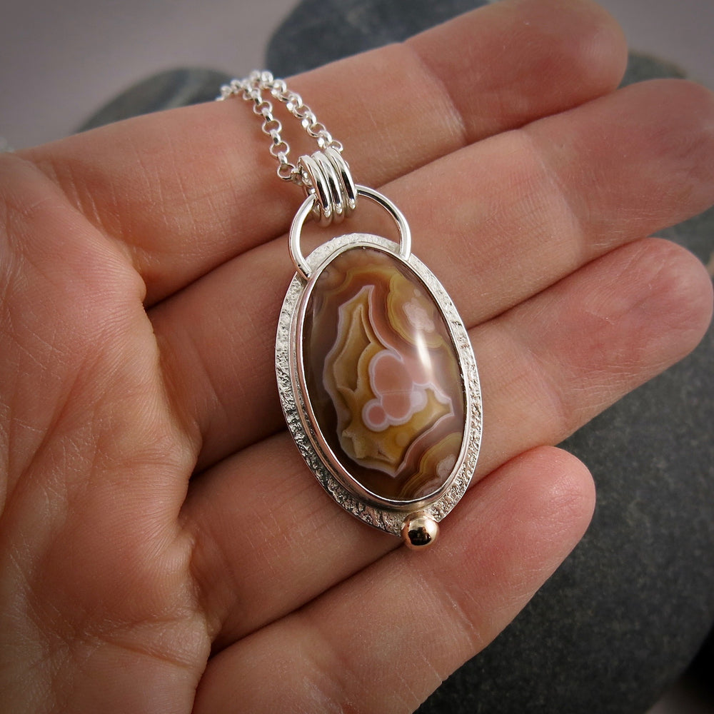 Butterscotch and Pink Mexican Lace Agate Necklace in Sterling Silver by Mikel Grant Jewellery