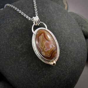 Butterscotch and Pink Mexican Lace Agate Necklace in Sterling Silver by Mikel Grant Jewellery