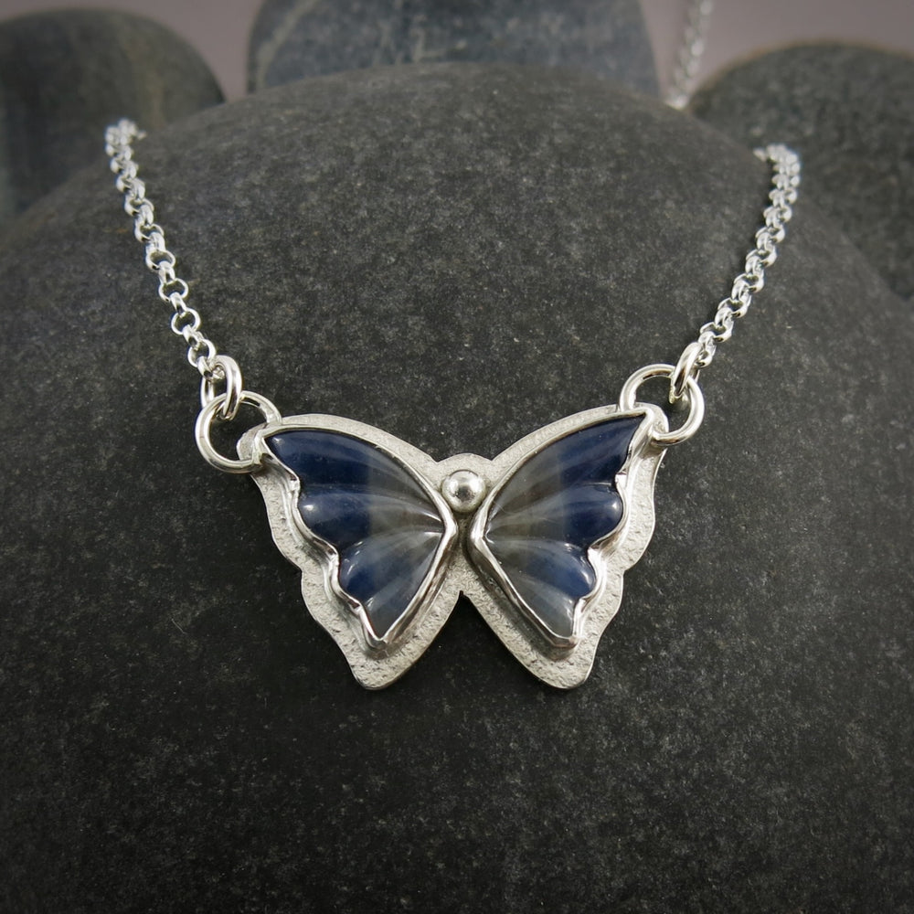 Mini Blue & Grey Sapphire Butterfly Pendant  • Sterling Silver