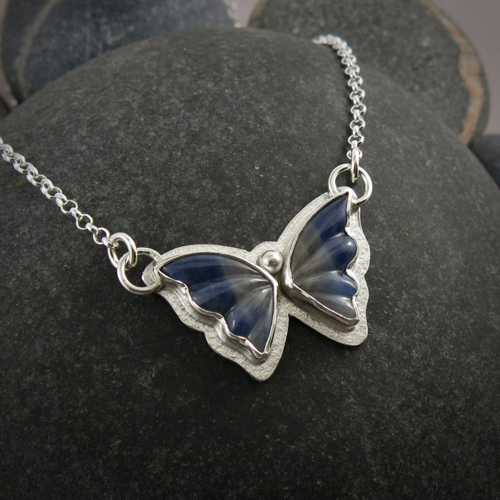 Mini Blue & Grey Sapphire Butterfly Pendant  • Sterling Silver