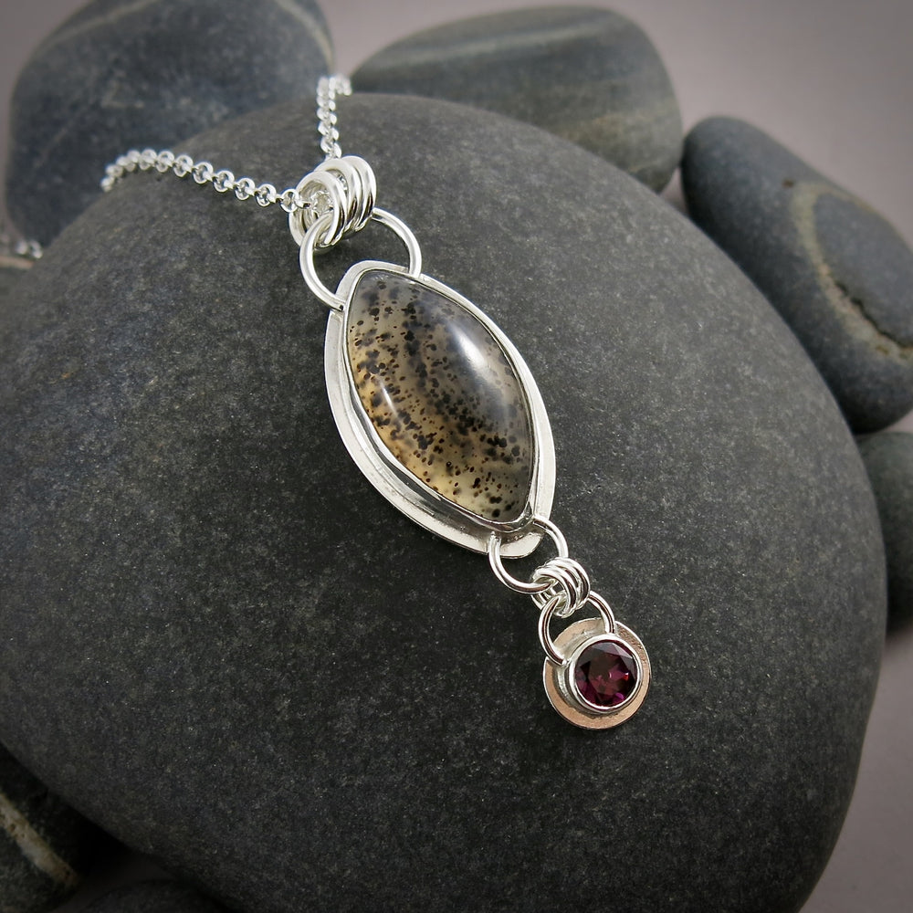 Speckled Montana Agate and Rhodolite Garnet Necklace in Sterling Silver by Mikel Grant Jewellery