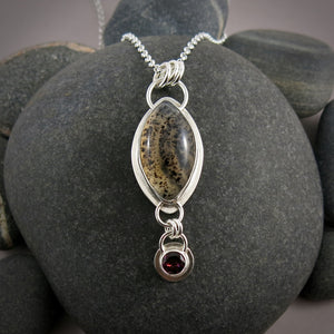 Speckled Montana Agate and Rhodolite Garnet Necklace in Sterling Silver by Mikel Grant Jewellery