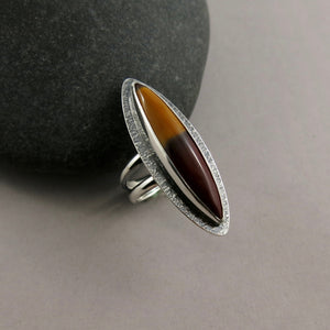 Mookaite statement ring by Mikel Grant Jewellery.  Wine & mustard coloured gemstone in sterling silver.