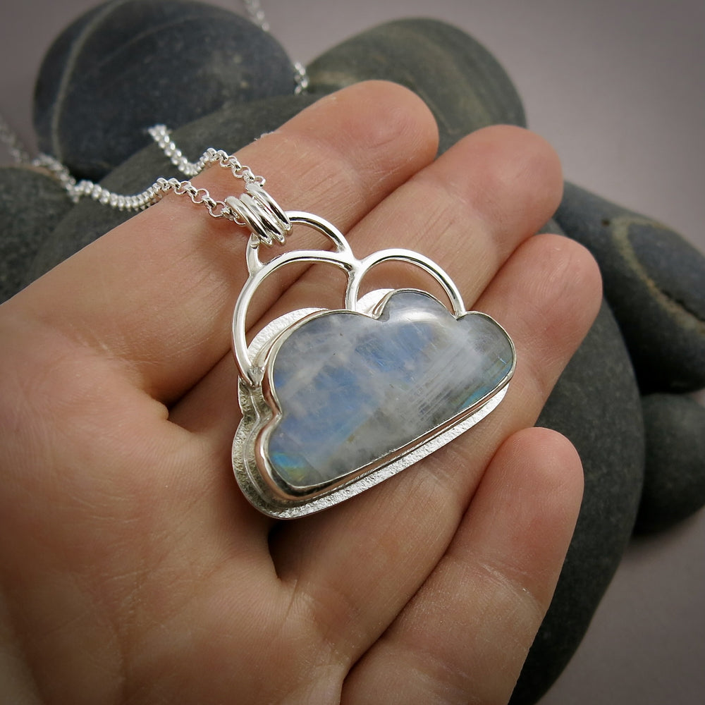 Rainbow moonstone cloud necklace in sterling silver by Mikel Grant Jewellery