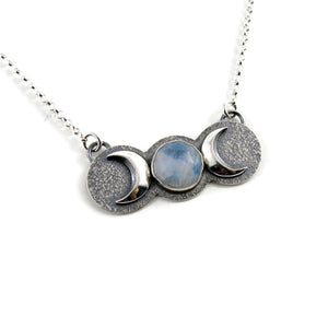 Rose Cut Moonstone Moon Phase Necklace in Blackened Sterling Silver by Mikel Grant Jewellery