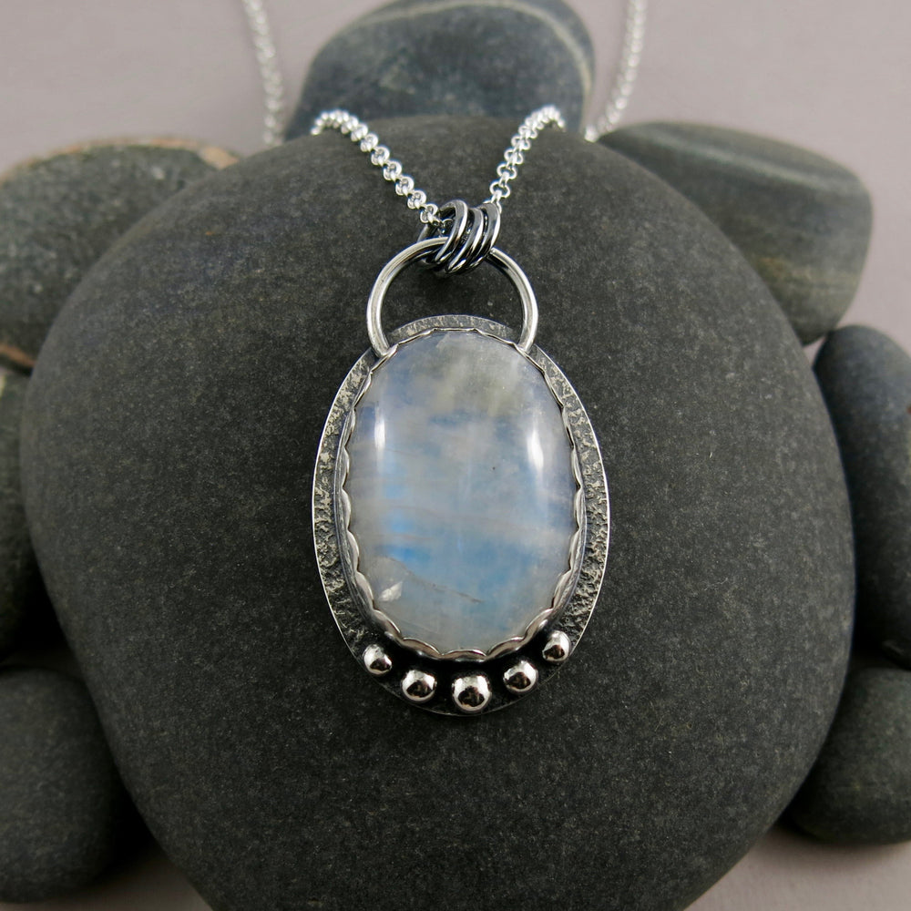 Large oval moonstone necklace in sterling silver by Mikel Grant Jewellery