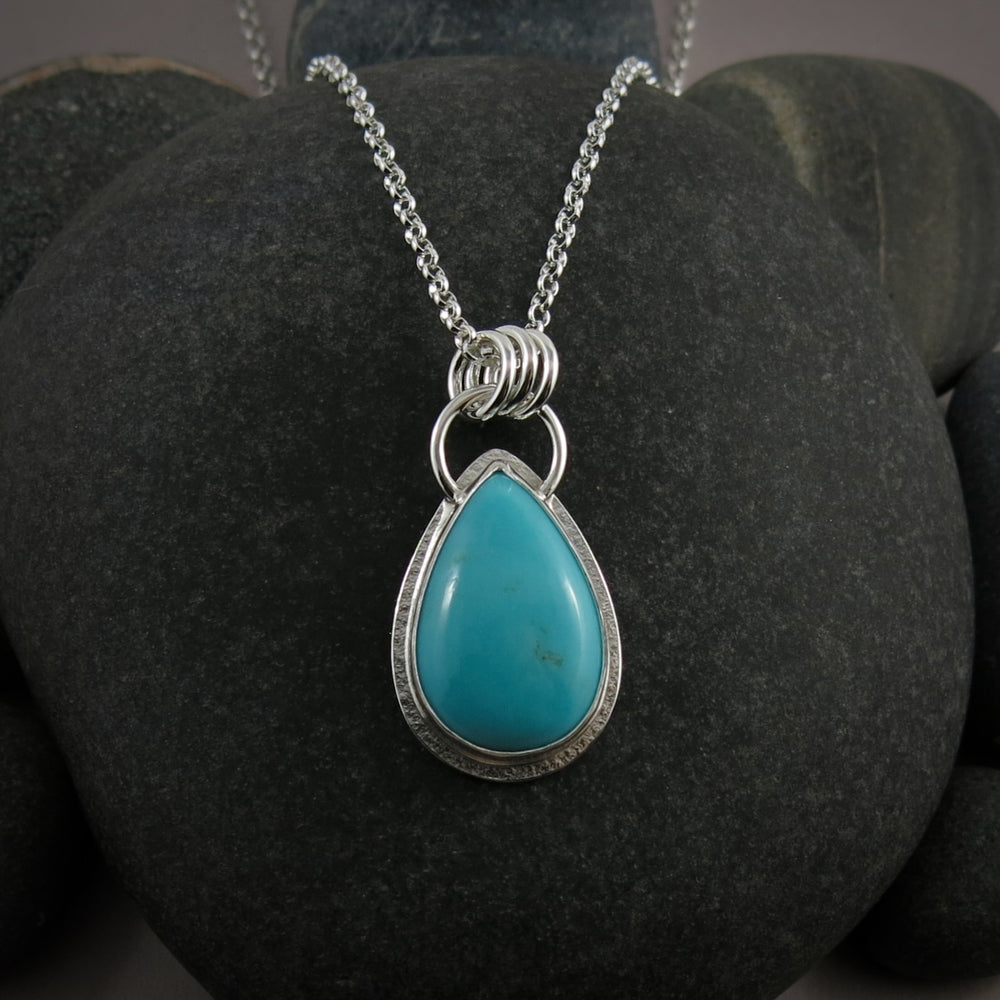 Nevada turquoise teardrop pendant in sterling silver by Mikel Grant Jewellery