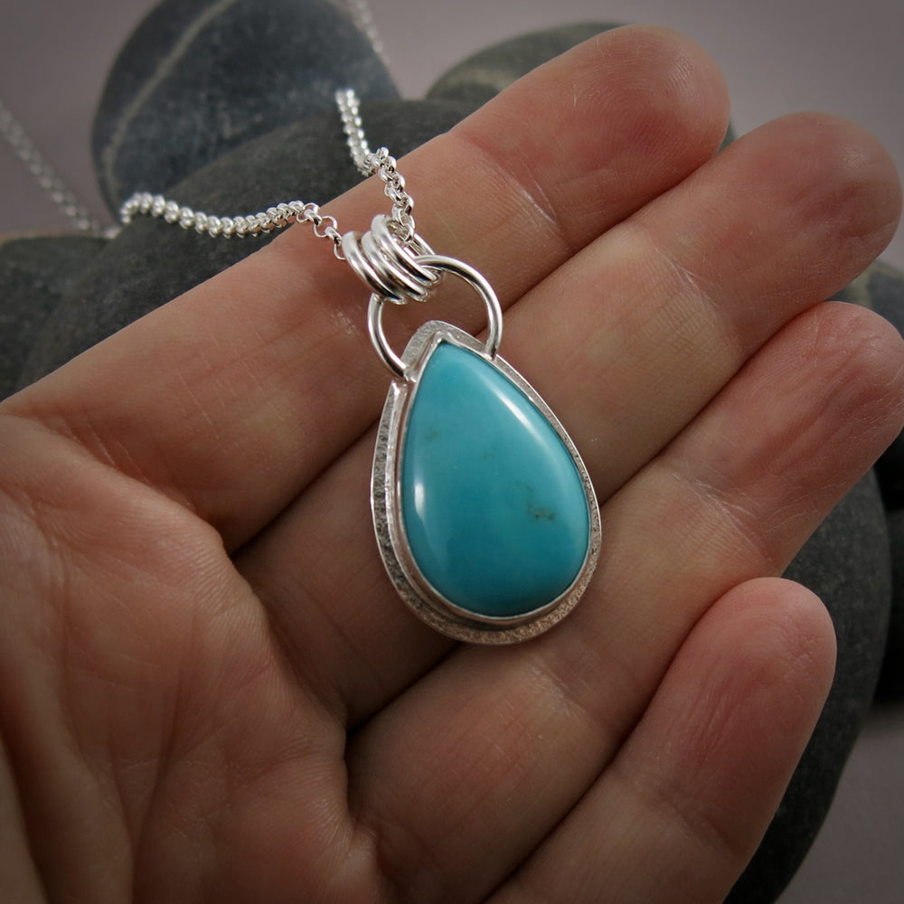 Nevada turquoise teardrop pendant in sterling silver by Mikel Grant Jewellery