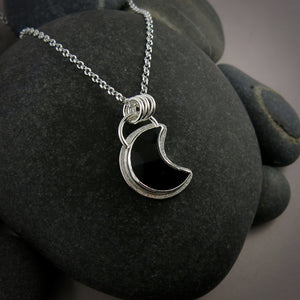 Rose cut onyx crescent moon necklace in sterling silver by Mikel Grant Jewellery