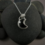 Rose cut onyx crescent moon necklace in sterling silver by Mikel Grant Jewellery