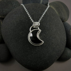 Rose cut onyx crescent moon necklace in sterling silver by Mikel Grant Jewellery