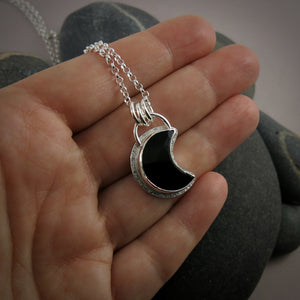 Rose cut onyx crescent moon necklace in sterling silver by Mikel Grant Jewellery