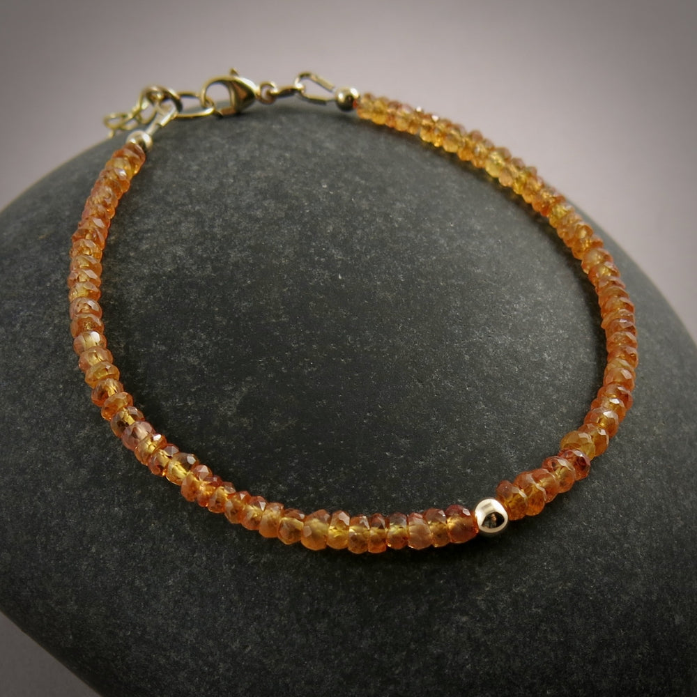 Orange Sapphire Gemstone Bead Bracelet • 14K Gold & Gold Fill