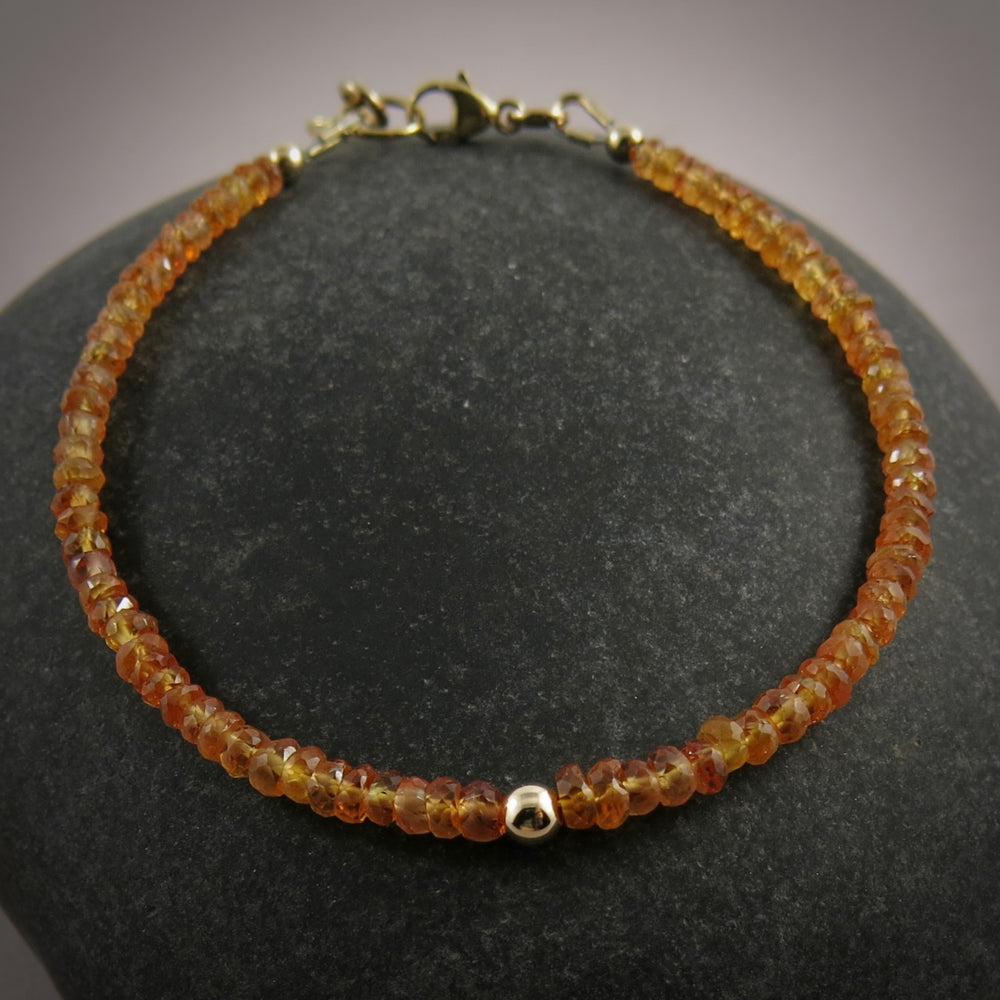 Orange Sapphire Gemstone Bead Bracelet • 14K Gold & Gold Fill