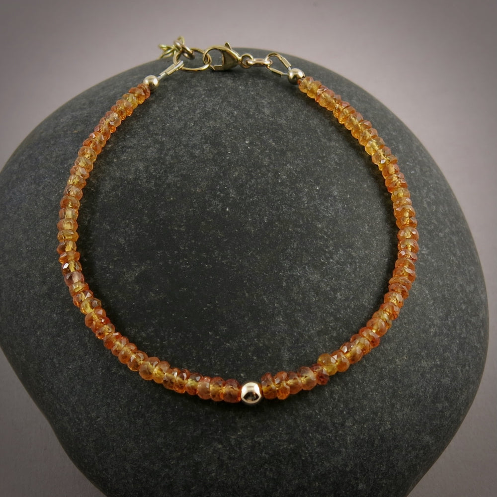 Orange Sapphire Gemstone Bead Bracelet • 14K Gold & Gold Fill