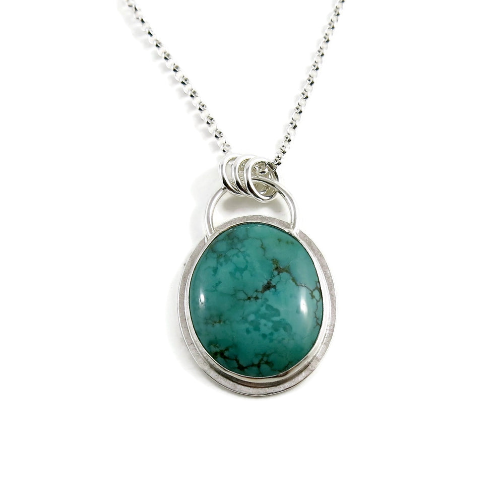 Gorgeous green-blue Hubei turquoise pendant in sterling silver by Mikel Grant Jewellery