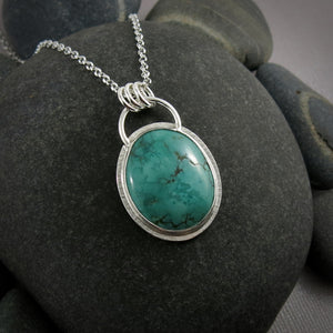 Gorgeous green-blue Hubei turquoise pendant in sterling silver by Mikel Grant Jewellery