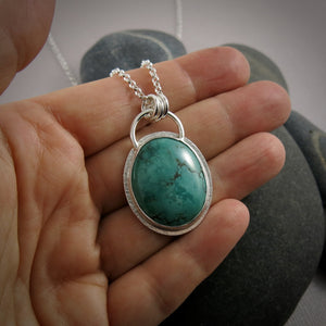 Gorgeous green-blue Hubei turquoise pendant in sterling silver by Mikel Grant Jewellery