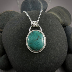 Gorgeous green-blue Hubei turquoise pendant in sterling silver by Mikel Grant Jewellery