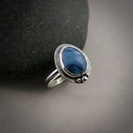 Blue Owyhee Opal Halo Ring in Sterling Silver by Mikel Grant Jewellery