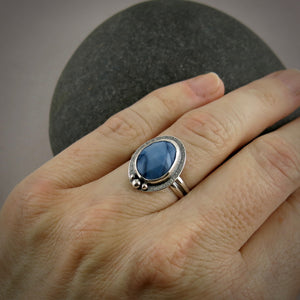 Blue Owyhee Opal Halo Ring in Sterling Silver by Mikel Grant Jewellery