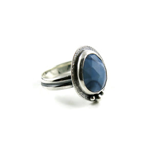 Blue Owyhee Opal Halo Ring in Sterling Silver by Mikel Grant Jewellery