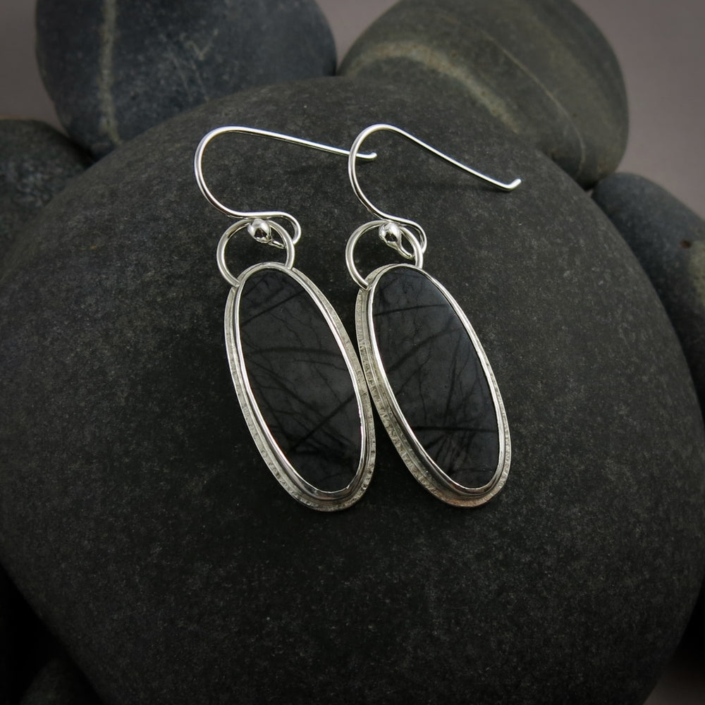 Black & Charcoal Picasso Jasper Earrings • Sterling Silver