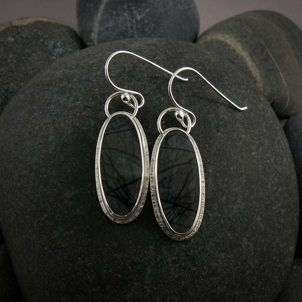 Black & Charcoal Picasso Jasper Earrings • Sterling Silver
