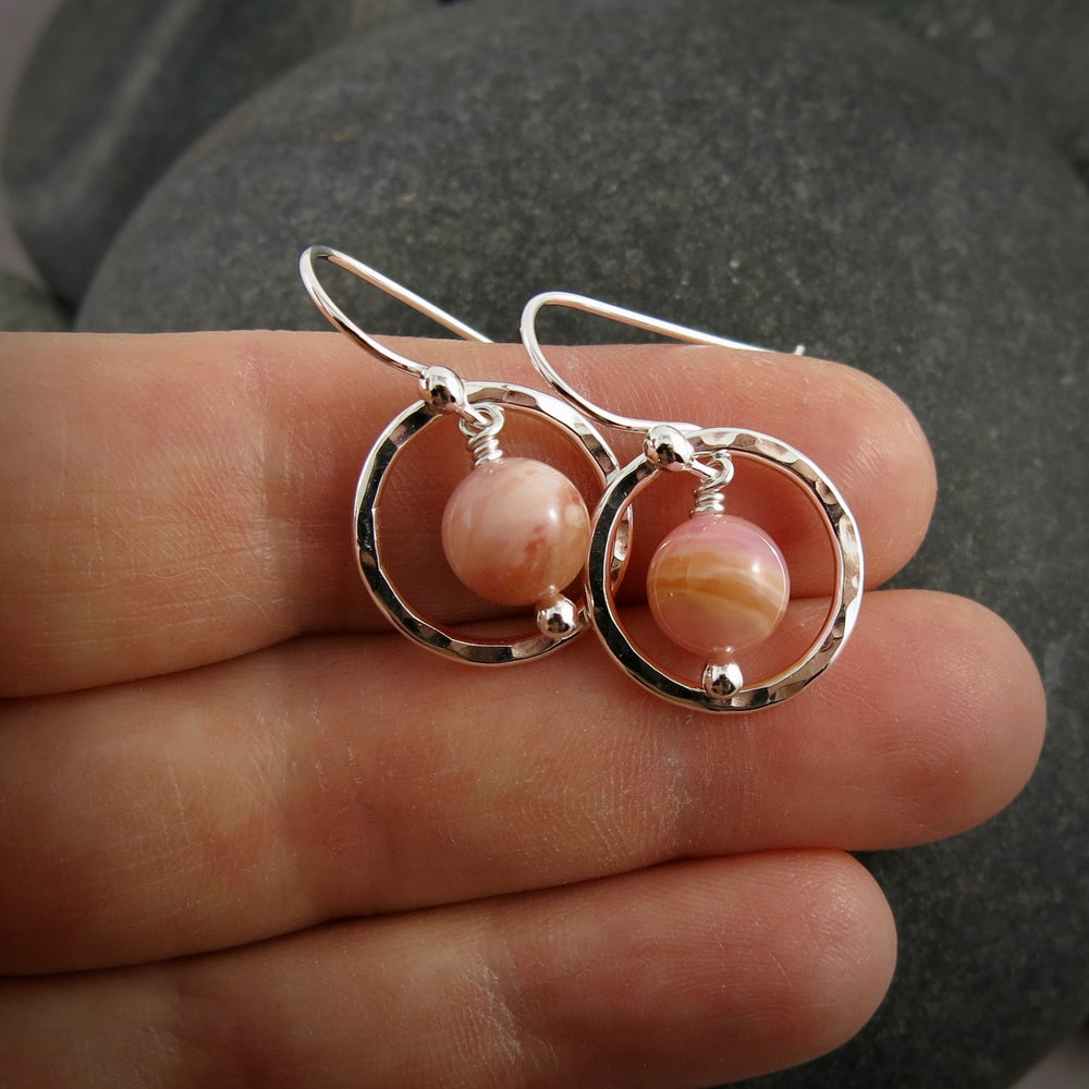 Pink opal nesting circle earrings in sterling silver by Mikel Grant Jewellery